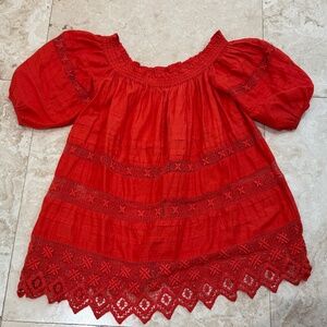 FREE PEOPLE  Sounds of Summer Red Lace Off Shoulder Peasant Boho Top- XS- NWOT